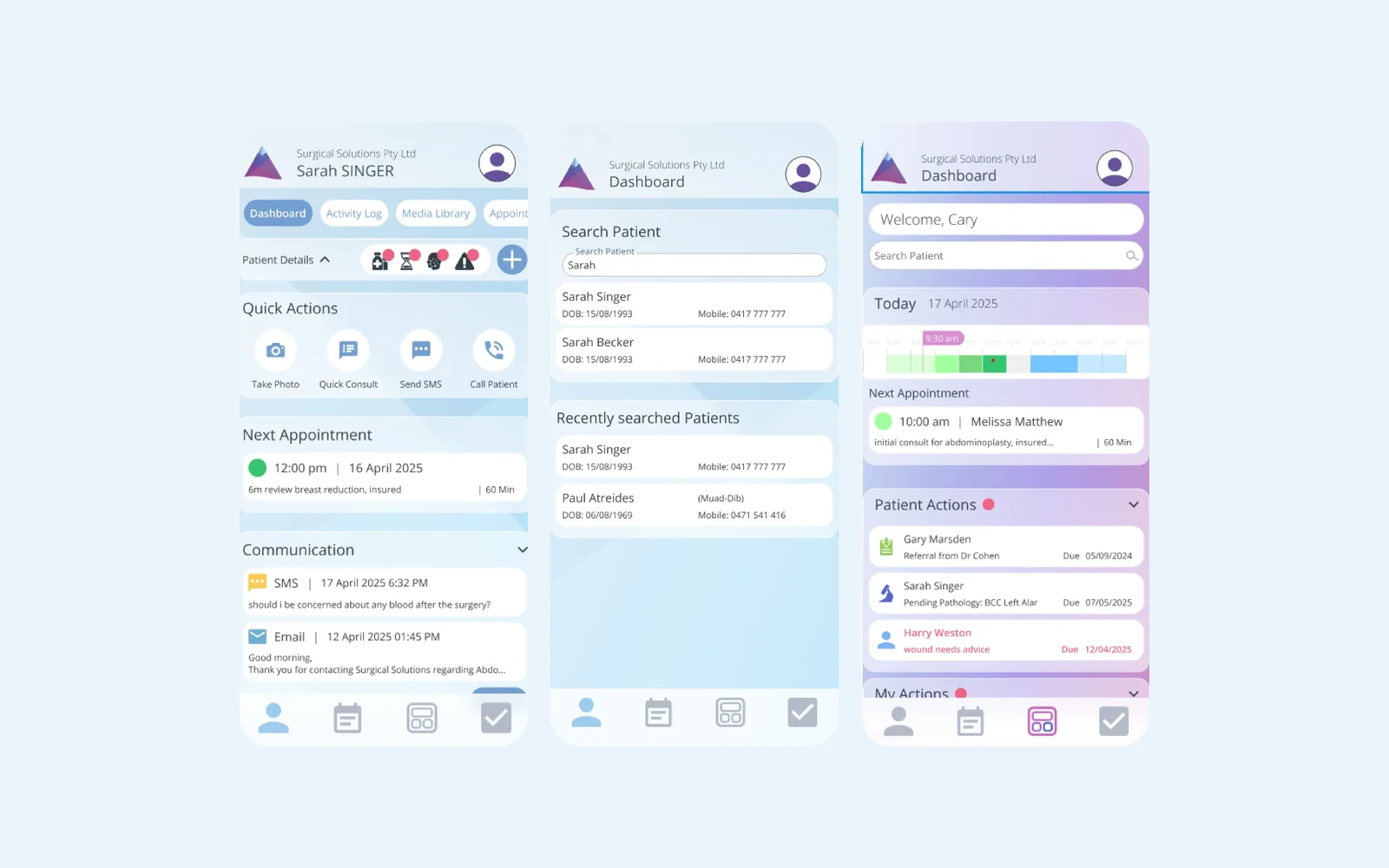 Capstone System app screens
