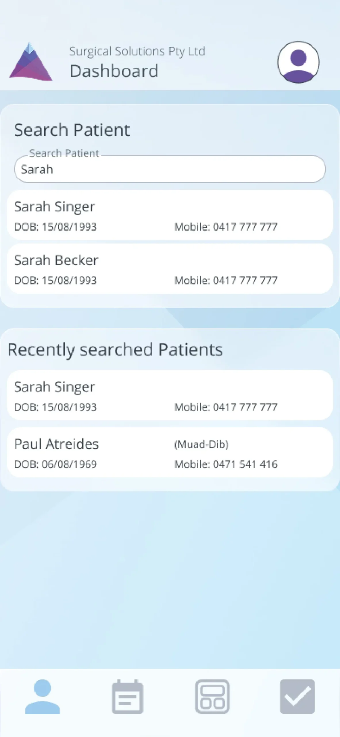 Capstone Clinic app — patient search across clinic records