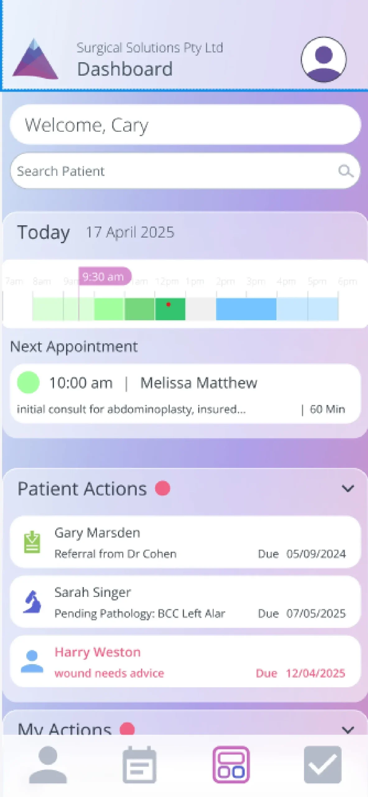 Capstone Clinic app — provider dashboard and day schedule