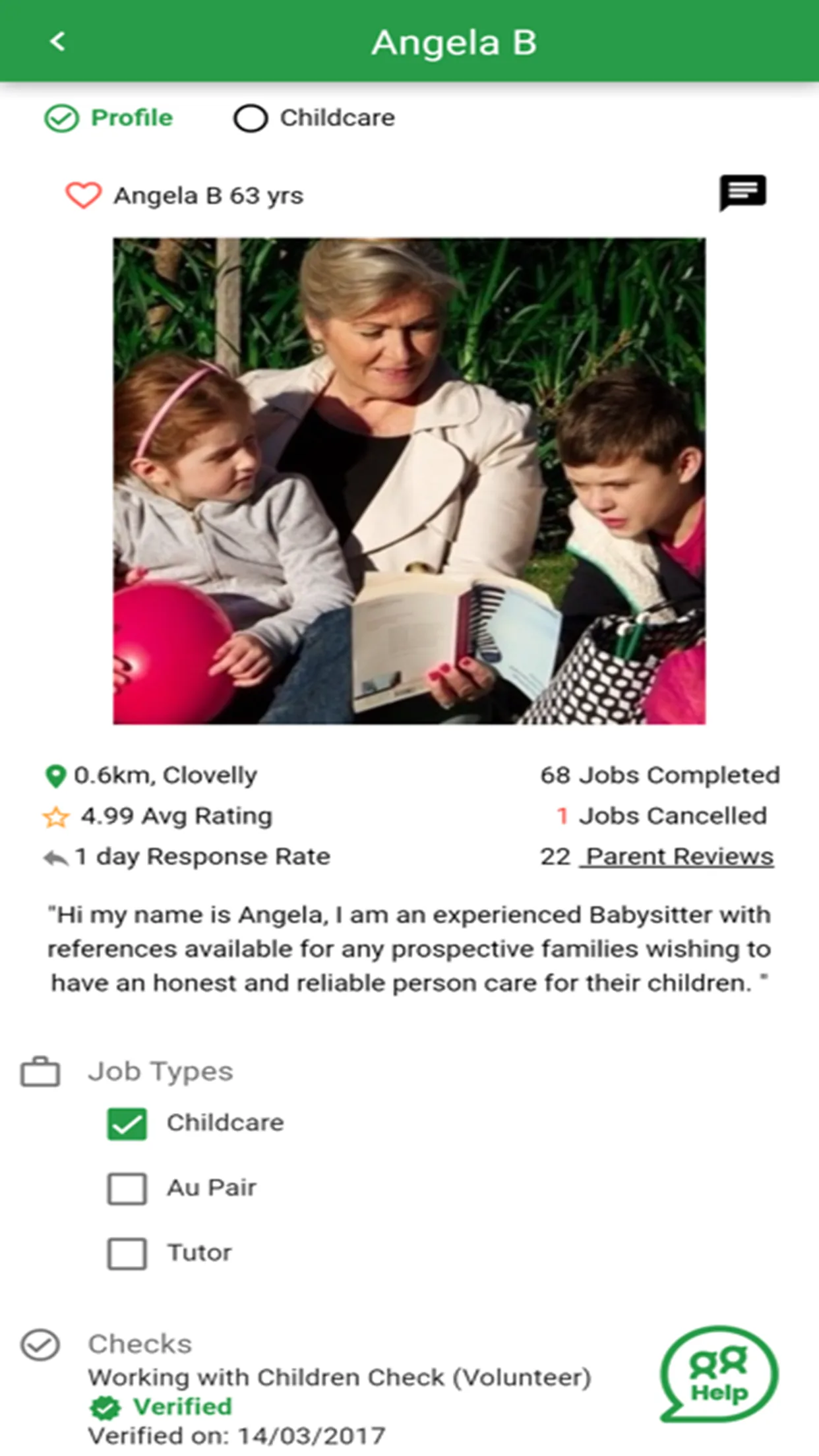 Juggle Street iOS app — helper profile with ratings, jobs completed and verified checks