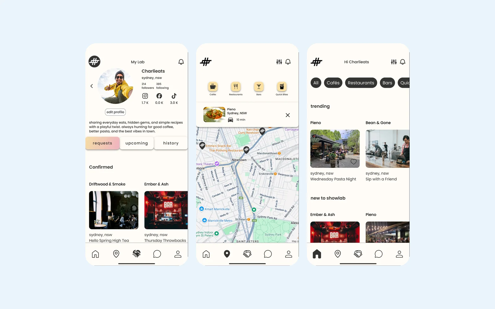 Showlab mobile app screens